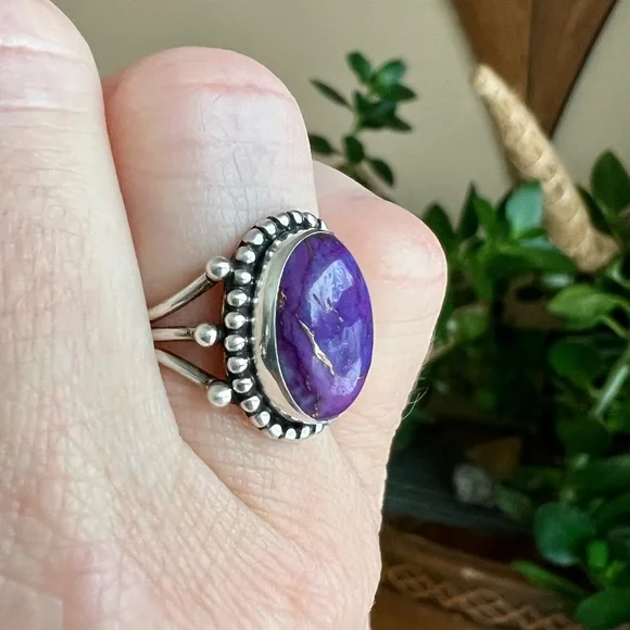 Purple Mojave Turquoise and Silver Ring, 6.25 - Picture 5 of 10